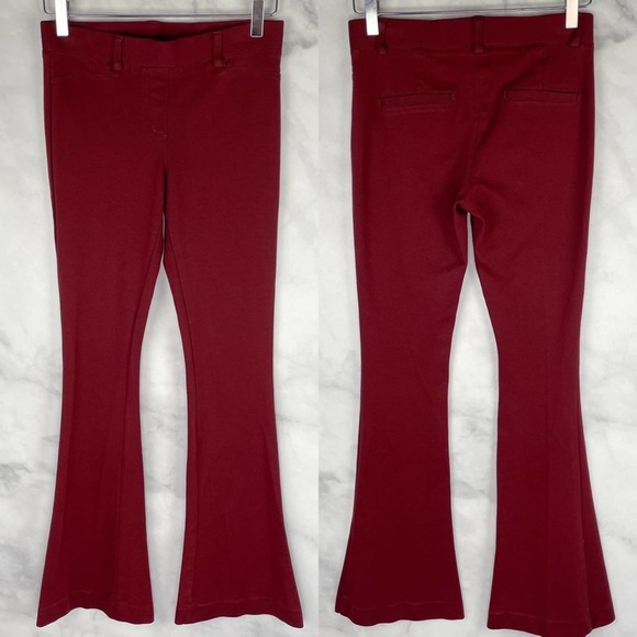 Express Mid Rise Pull-On Flare Trouser Dress Pants Elastic Waist Burgundy Red XS - Picture 3 of 12